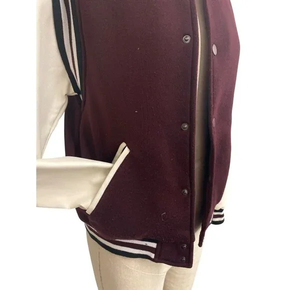 Ring Of Fire Mens Varsity Jacket Size L Maroon & White Polyester - Picture 4 of 12